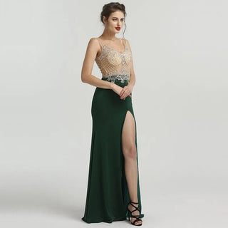 Ships in 1 to 3 Days - Newest Green Sleeveless Mermaid Evening Dress - Fashionable Diamond Beading, Adding a Touch of Sexy Elegance