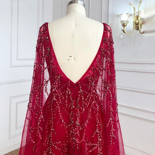 Bordeaux Bliss: Wine Red Sleeveless Evening Gown with Shawl Yarn, Beading, and Sequins - 2024 Sexy Tulle Elegance