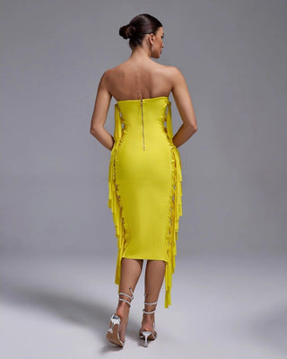 Fashionable Yellow Bandage Evening Dress - Sleeveless Backless Slim Elegant Maxi Dress for Women