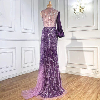 Purple Mermaid High Split Evening Dress 2024 | Beaded One-Shoulder Sexy Gown for Women's Party