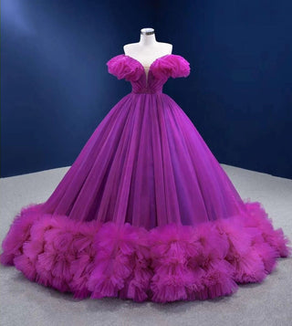 Regal Beauty: Off-Shoulder Purple Ball Gown Evening Dresses