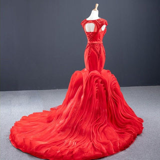 Scarlet Elegance: Red Mermaid Evening Dinner Dress for Ladies and Girls