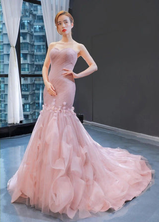 Enchanting Pink Lace Mermaid Evening Dress: Sexy Party Prom Gown with Floral Elegance