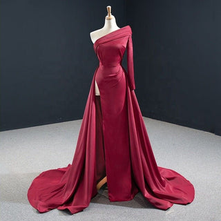 Radiant in Red: One Shoulder High Satin Party Dress for a Sexy Evening Gown Look