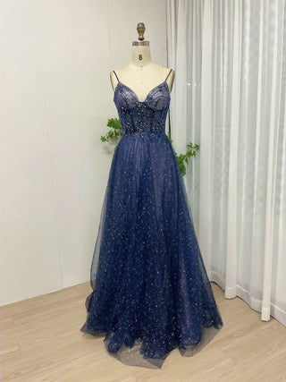 Ships in 1 to 3 Days - Sparkling Crystal Rhinestones A-Line Evening Ball Gown 2024 - Luxury Backless Tulle Dress for Formal Occasions