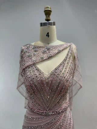 2024 Pink Sexy V-Neck Sleeveless Luxury Evening Prom Dress - Stylish High Split Mermaid Beaded Ball Gown