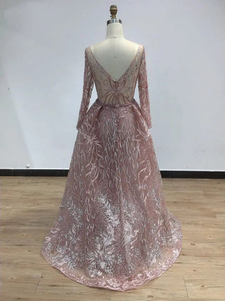 2024 Pink Mermaid Evening Prom Dress with Overskirt - Stunning Luxury Long Sleeves Beaded Lace Gown for Women’s Parties in Dubai