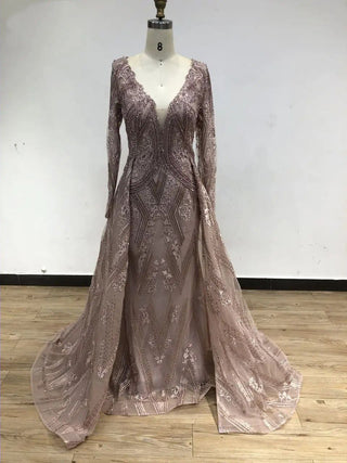 2024 Luxury Wine Mermaid Evening Dress - Beaded V-Neck Lace Appliqué Gown for Arabic Wedding Guests and Prom