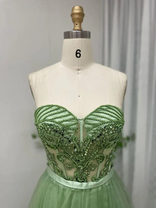 2024 Green A-Line Beaded Formal Occasion Dress - Exclusive High Split Strapless Ball Gown for Women’s Parties in Dubai