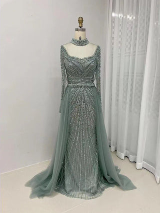 Ships in 1 to 3 Days - Luxury Champagne Mermaid Dubai Evening Dress with Detachable Overskirt: Ideal for Arabic Women's Wedding and Formal Party Gowns