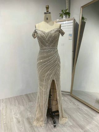 Ladies Sexy Mermaid High Split Evening Dress - Luxury Off-Shoulder Dubai Gown for Formal Occasions and Wedding Guests