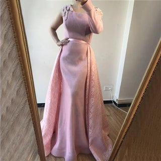 Dubai Pink One Shoulder Evening Dress 2024 - Vintage Pearls Mermaid Gown