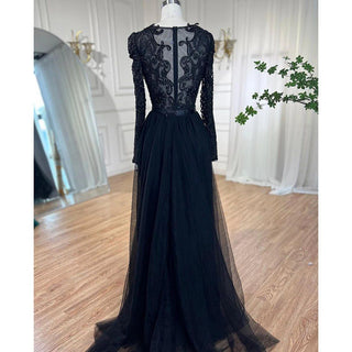 Ships in 1 to 3 Days - Navy Blue Mermaid Lace Beaded Muslim Luxury Evening Dresses 2024 - Elegant Gowns for Women's Party