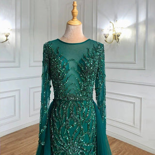 Muslim Green With Train Mermaid Beaded Elegant Luxury Evening Dress: Exquisite Gown for Women's Party 2024