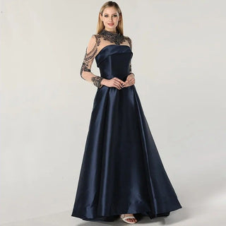 Dubai Diamond Beaded A-Line Evening Dress 2024 with High Neck and Long Sleeves