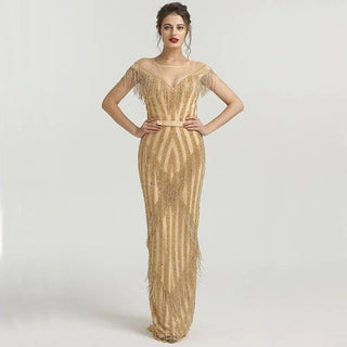 Gold Luxury Sleeveless Mermaid Evening Dress 2024 - Beading Tassel Fashion for Elegant Sparkle Evening Gowns