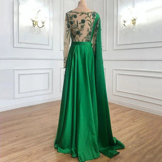 Arabic One Shoulder Olive Green Muslim Evening Dress with Cape: Long Sleeves Women Wedding Party Gowns Elegant Plus Size