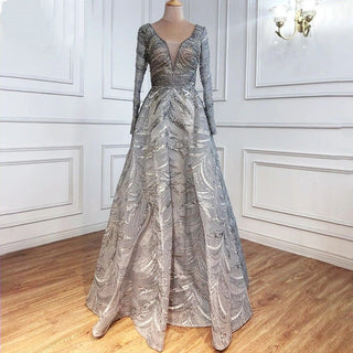 Grey A-Line Luxury Evening Gown 2024 with Lace, Beaded, Crystal Details - Perfect for Women's Parties, Plus Size