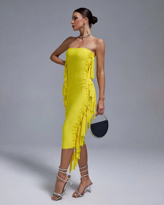 Fashionable Yellow Bandage Evening Dress - Sleeveless Backless Slim Elegant Maxi Dress for Women