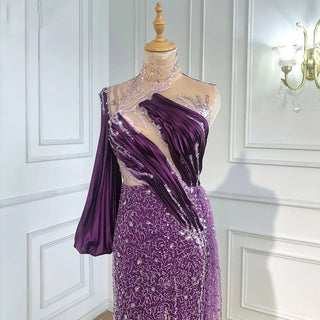 Purple Mermaid High Split Evening Dress 2024 | Beaded One-Shoulder Sexy Gown for Women's Party