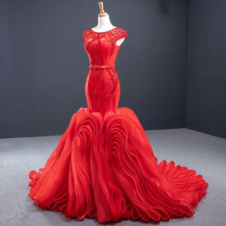 Scarlet Elegance: Red Mermaid Evening Dinner Dress for Ladies and Girls