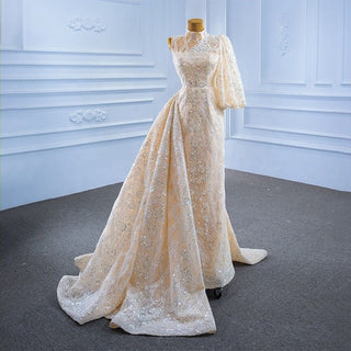 Special Style: Light Champagne High Neck Applique Evening Dress