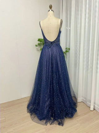 Ships in 1 to 3 Days - Sparkling Crystal Rhinestones A-Line Evening Ball Gown 2024 - Luxury Backless Tulle Dress for Formal Occasions