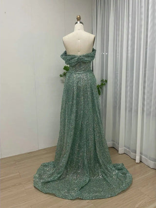 Ships in 1 to 3 Days - New Design Green Mermaid Evening Gown - Gorgeous Sequined Off-Shoulder Formal Dress for Women