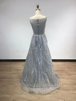 2024 Stunning Grey Scoop Neck Mermaid Evening Dress - Luxury Sleeveless Beaded Gown with Overskirt for Arabic Weddings and Parties