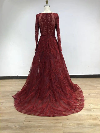 2024 Luxury Wine Mermaid Evening Dress - Beaded V-Neck Lace Appliqué Gown for Arabic Wedding Guests and Prom