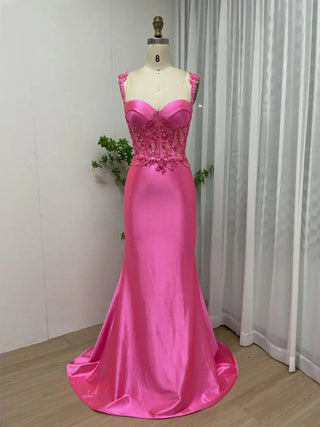 2024 Fuchsia Sweetheart Neck Slip Evening Prom Dress - Luxury Fitted Mermaid Satin Gown for Women’s Parties and Weddings