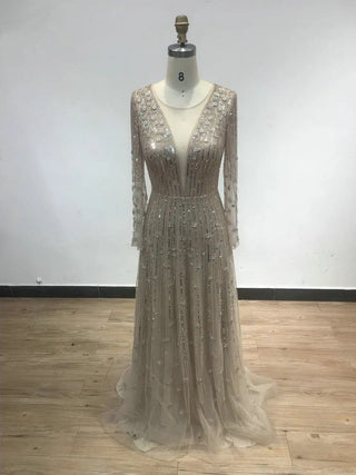 Ships in 1 to 3 Days - Golden Silhouette: Dubai-Inspired Evening Gown in Gold and Silver Hues - Timeless Elegance for Muslim Proms, Weddings, and Celebrations.