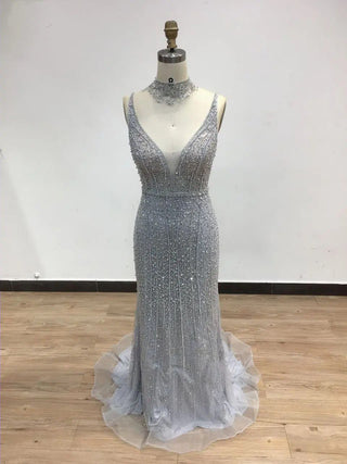 Ships in 1 to 3 Days - Dubai Champagne Pearls Diamond Formal Gown: Sleeveless Evening Dress Design for 2024