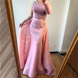 Dubai Pink One Shoulder Evening Dress 2024 - Vintage Pearls Mermaid Gown