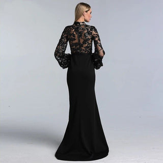 Black Long Sleeves Mermaid Evening Dress - High Neck Sequined Illusion Formal Gown for 2024