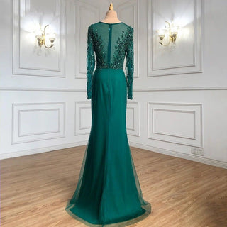 Muslim Green With Train Mermaid Beaded Elegant Luxury Evening Dress: Exquisite Gown for Women's Party 2024