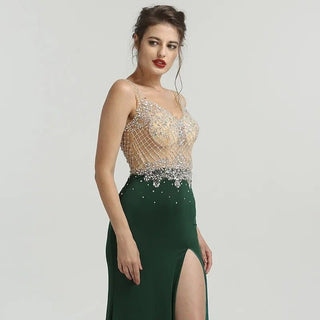 Newest Green Sleeveless Mermaid Evening Dress - Fashionable Diamond Beading, Adding a Touch of Sexy Elegance