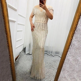 Gold Luxury Sleeveless Mermaid Evening Dress 2024 - Beading Tassel Fashion for Elegant Sparkle Evening Gowns