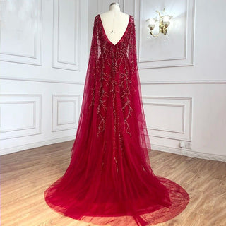 Bordeaux Bliss: Wine Red Sleeveless Evening Gown with Shawl Yarn, Beading, and Sequins - 2024 Sexy Tulle Elegance