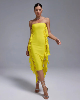 Fashionable Yellow Bandage Evening Dress - Sleeveless Backless Slim Elegant Maxi Dress for Women