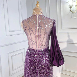 Purple Mermaid High Split Evening Dress 2024 | Beaded One-Shoulder Sexy Gown for Women's Party