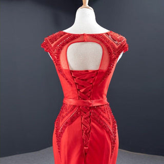 Scarlet Elegance: Red Mermaid Evening Dinner Dress for Ladies and Girls