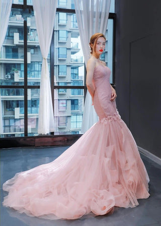 Enchanting Pink Lace Mermaid Evening Dress: Sexy Party Prom Gown with Floral Elegance