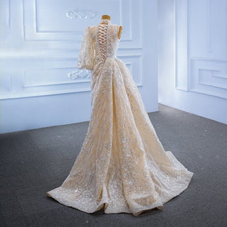 Special Style: Light Champagne High Neck Applique Evening Dress