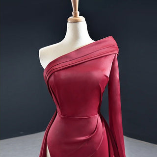 Radiant in Red: One Shoulder High Satin Party Dress for a Sexy Evening Gown Look