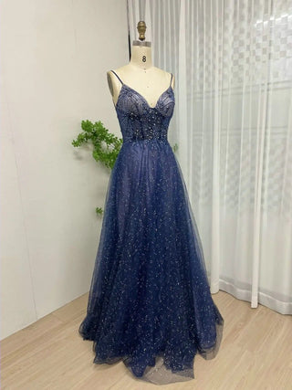 Ships in 1 to 3 Days - Sparkling Crystal Rhinestones A-Line Evening Ball Gown 2024 - Luxury Backless Tulle Dress for Formal Occasions