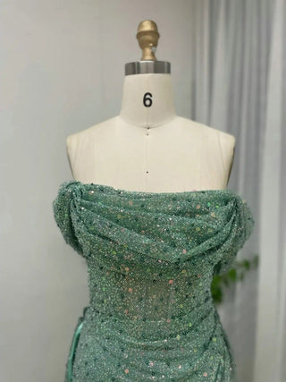 Ships in 1 to 3 Days - New Design Green Mermaid Evening Gown - Gorgeous Sequined Off-Shoulder Formal Dress for Women