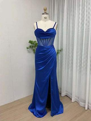 2024 Green High Split Mermaid Evening Dress - Sexy Beaded Slip Gown with Boning for Bridesmaids and Wedding Guests