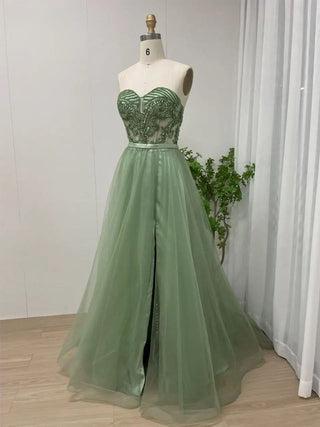 2024 Green A-Line Beaded Formal Occasion Dress - Exclusive High Split Strapless Ball Gown for Women’s Parties in Dubai