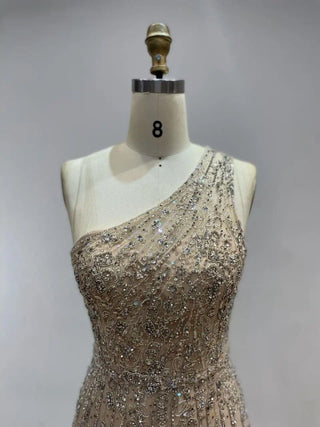 2024 Exclusive One-Shoulder A-Line Evening Gown - Elegant Beaded Ball Dress for Women’s Formal Occasions